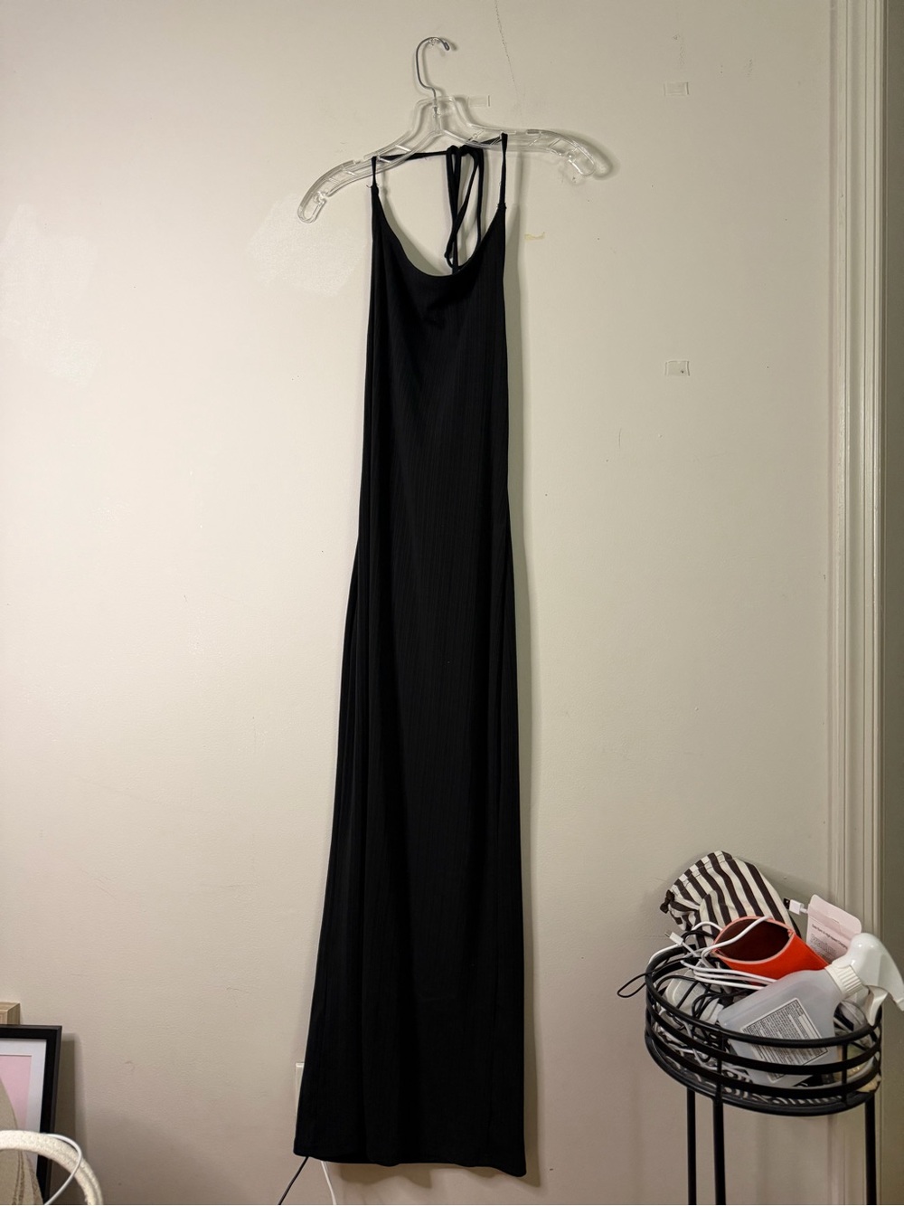 Women’s Black Maxi Slip Dress with Tie Straps